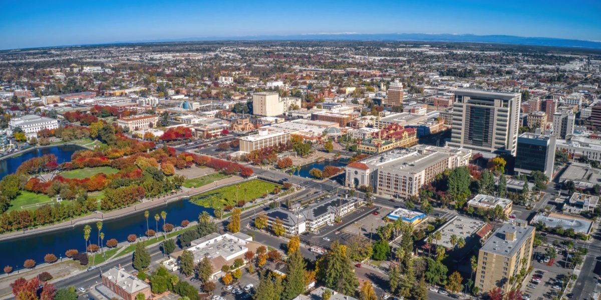 Aerial View of Stockton, California during Autumn