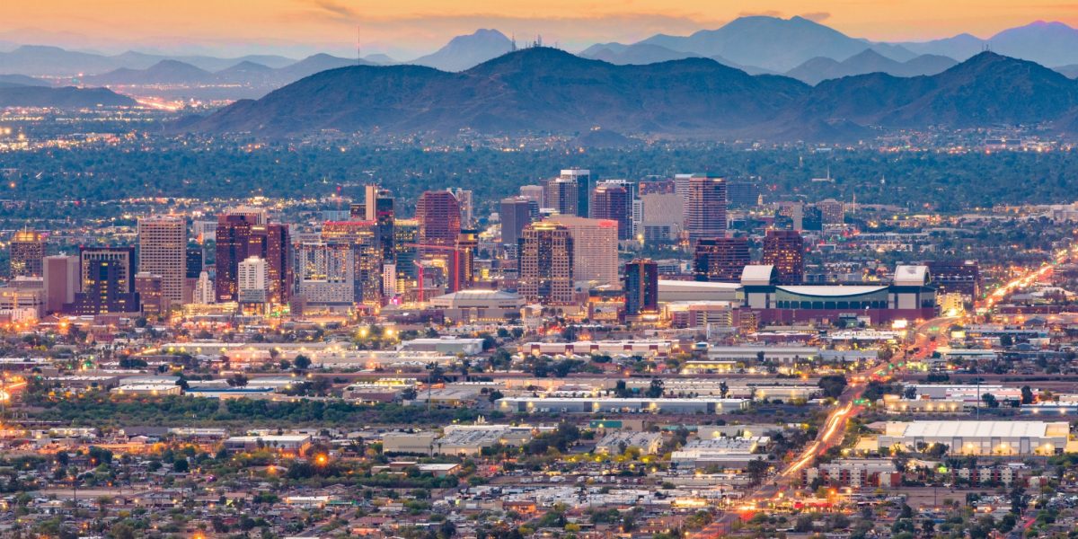 Phoenix, Arizona, USA downtown cityscape at dusk.