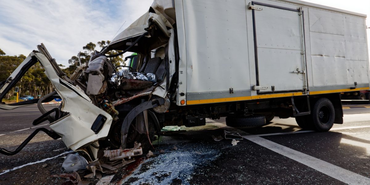 A serious accident between two lorries at a traffic light in Worcester, Breede River Valley, Western Cape, South Africa.